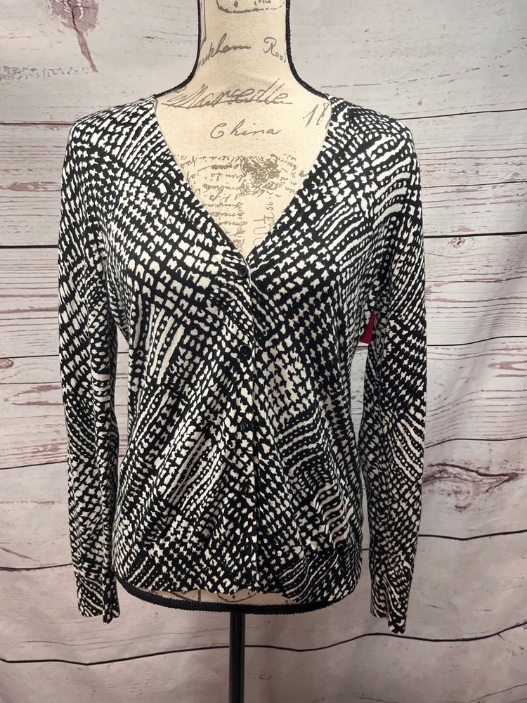 Talbots Medium Black White Cardigan Sweater Patterned‎ Women's Clothing